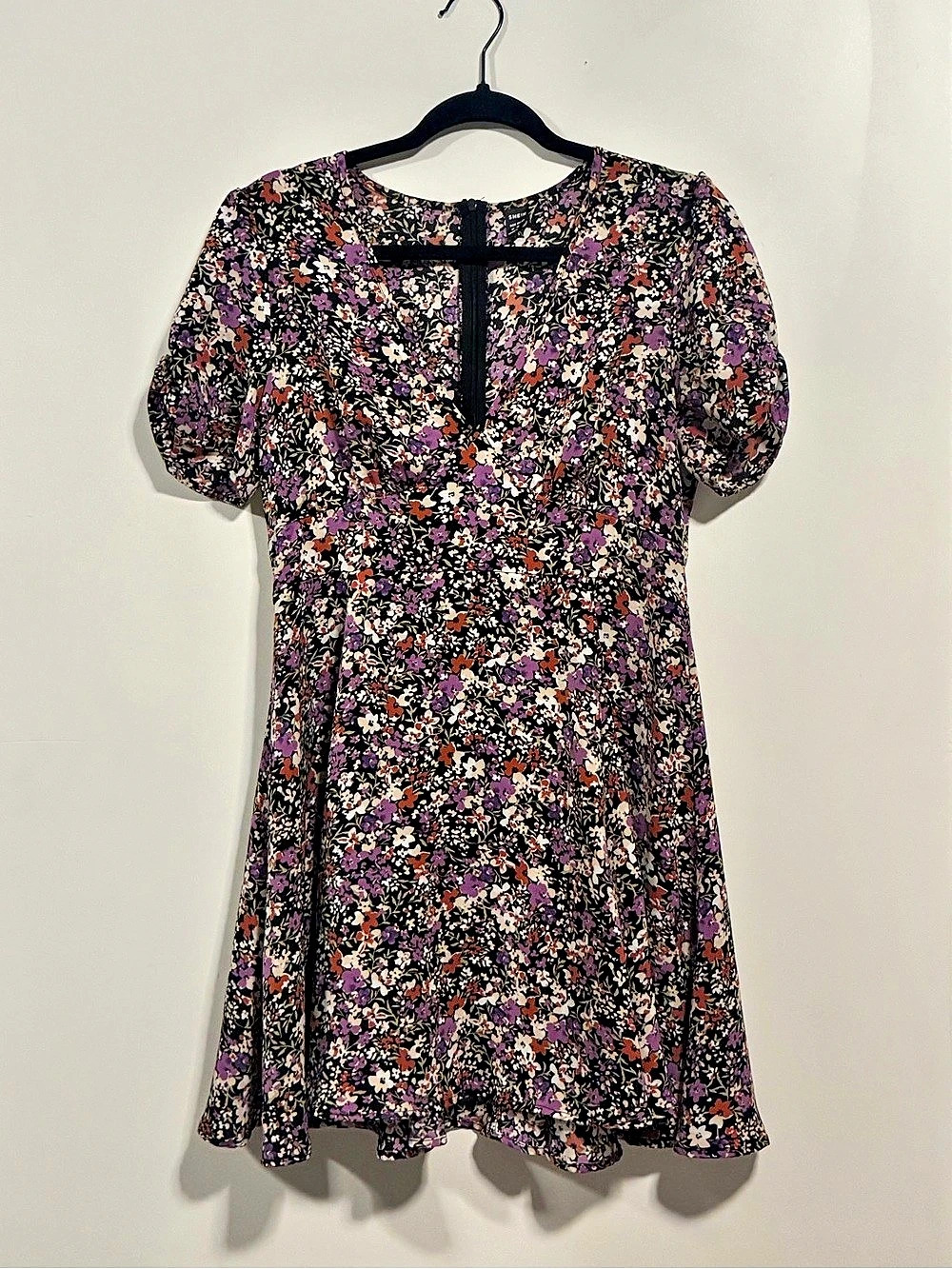 SHEIN Floral Mini Dress Black & Purple Medium